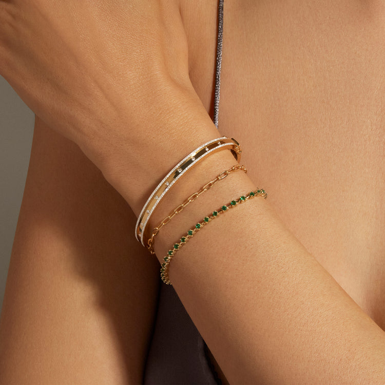 Image of 14K Yellow Gold Emerald Ace Tennis Bracelet with Stone and Strand Bracelets