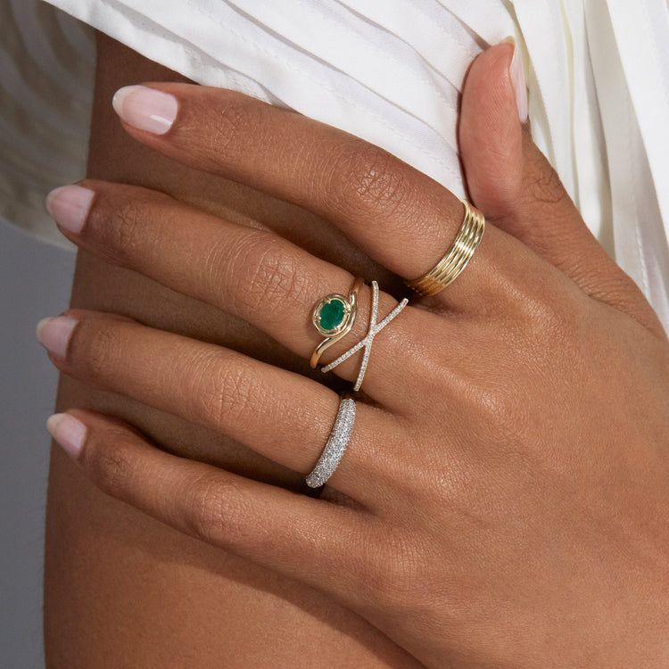 Image of 10K Yellow Gold Emerald Bonbon Merge Ring with Stone and Strand Rings