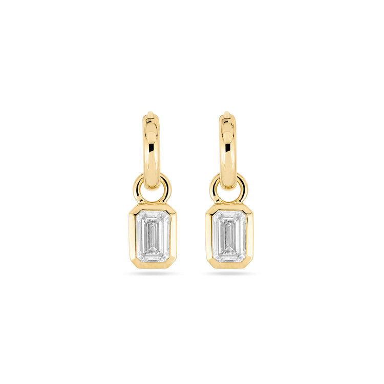 Stone and Strand 14K Yellow Gold Emerald Cut LAB-Created Diamond Huggies Front Image