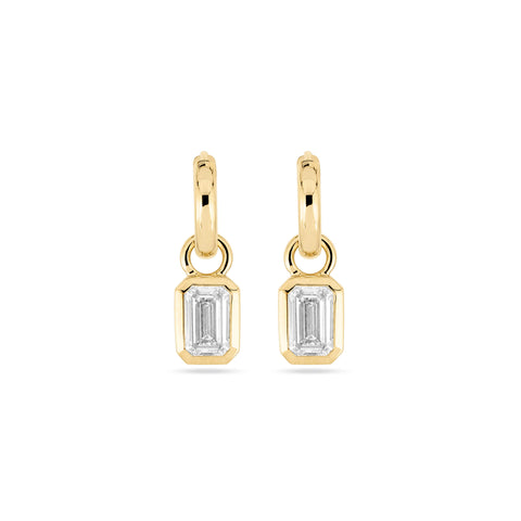 Stone and Strand 14K Yellow Gold Emerald Cut LAB-Created Diamond Huggies Front Image
