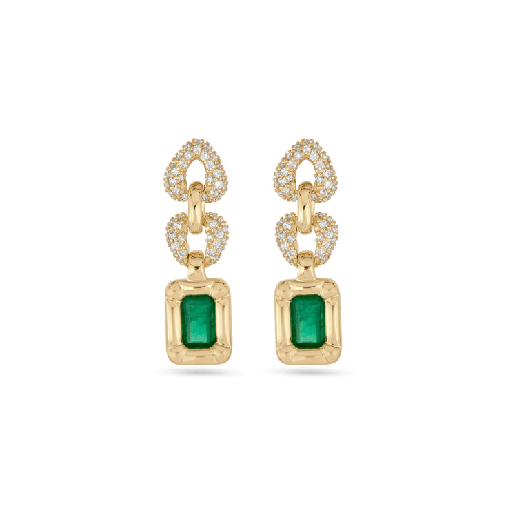 Stone and Strand 14K Yellow Gold Emerald Drop Earrings with Pave Front Image