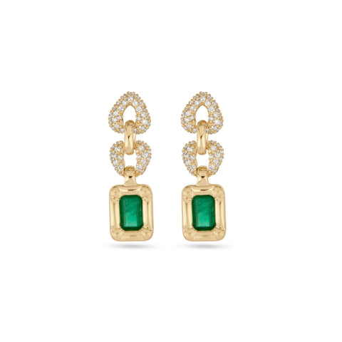 Stone and Strand 14K Yellow Gold Emerald Drop Earrings with Pave Front Image