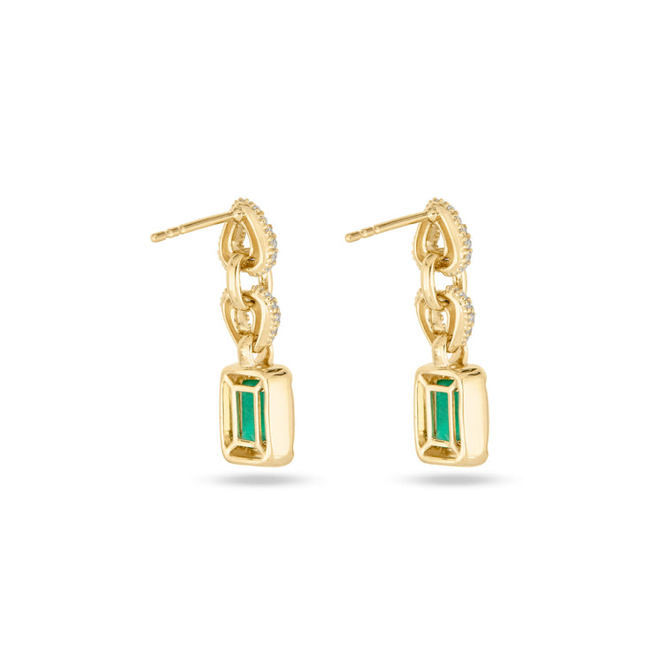 Stone and Strand 14K Yellow Gold Emerald Drop Earrings with Pave Rear Image