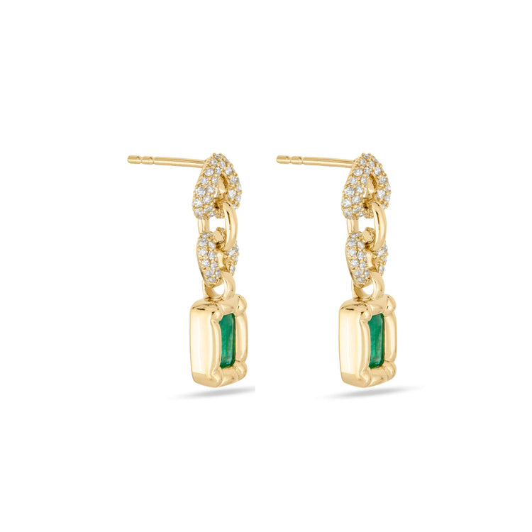 Stone and Strand 14K Yellow Gold Emerald Drop Earrings with Pave Side Image
