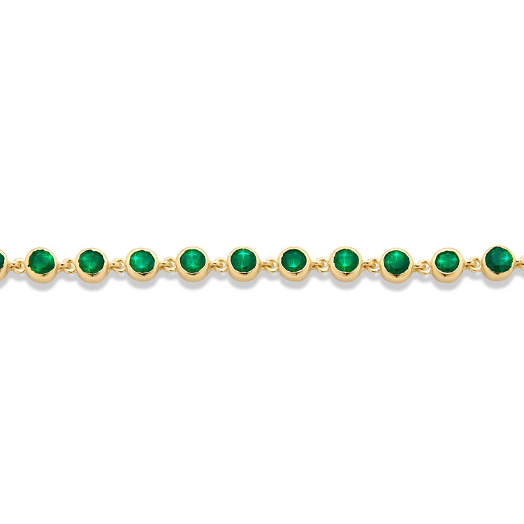 Stone and Strand 14K Yellow Gold Emerald Luxe Bezel Tennis Bracelet Close Up Image