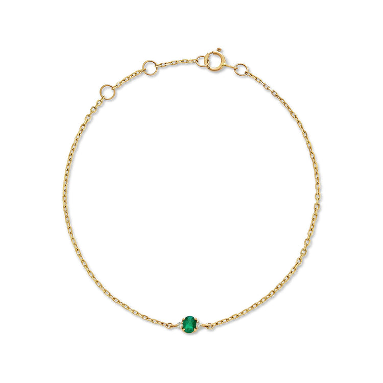 Stone and Strand 10K Yellow Gold Dainty Emerald Luxe Bracelet with White Diamonds Front Image