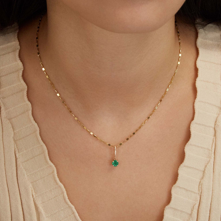 Image of 10K Yellow Gold Sparkling Emerald Luxe Diamond Charm on Models Neck