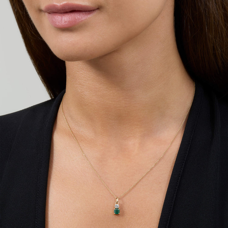 Image of 14K Yellow Gold Emerald Luxe Diamond Necklace on Models Neck