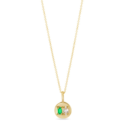 Stone and Strand 10K Yellow Gold Emerald Luxe Mini Medallion Necklace with White Diamond Front Image
