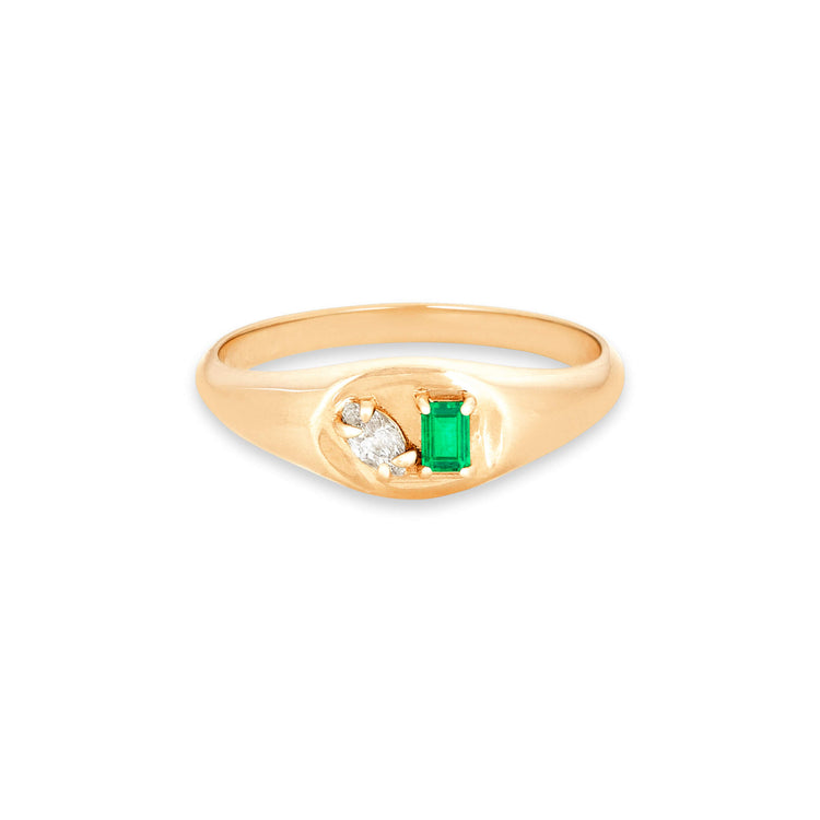 Stone and Strand 10K Yellow Gold Emerald Luxe Pinky Signet Diamond Ring Front Image