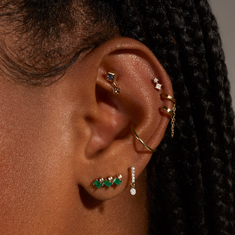 Image of 10K Yellow Gold Emerald Luxe Cluster Studs with Stone and Strand Earrings