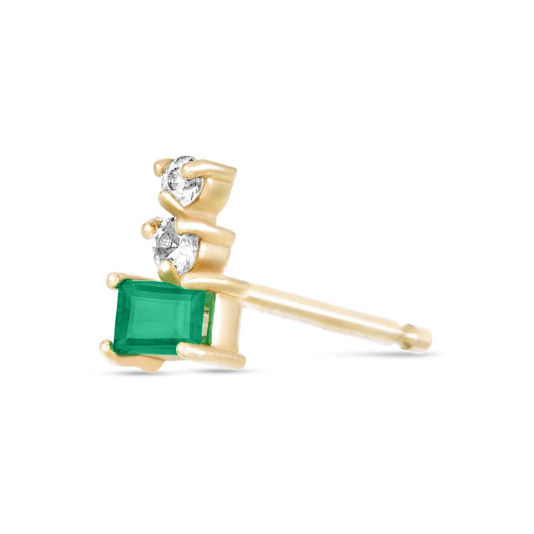 Stone and Strand 10K Yellow Gold Emerald Triple Stacked White Sapphire Stud Side Image