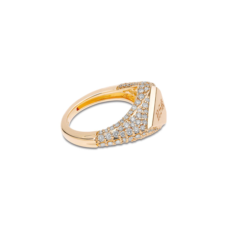Stone and Strand 14K Yellow Gold Engraveable Pave Shield Signet Ring Side Image