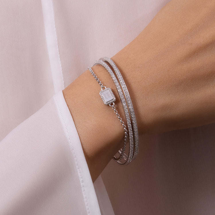 Image of Sterling Silver Essential LAB-Created Diamond Bangle with Stone and Strand Bracelets