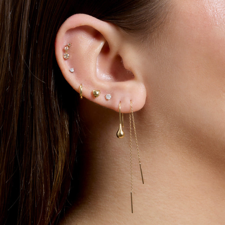 Image of 14K Yellow Gold Extra Long Gold Threader Earring with Stone and Strand Earrings