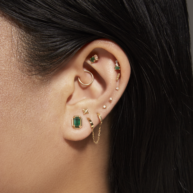 Image of 14K Yellow Gold Emerald Bonbon Studs with Stone and Strand Earrings