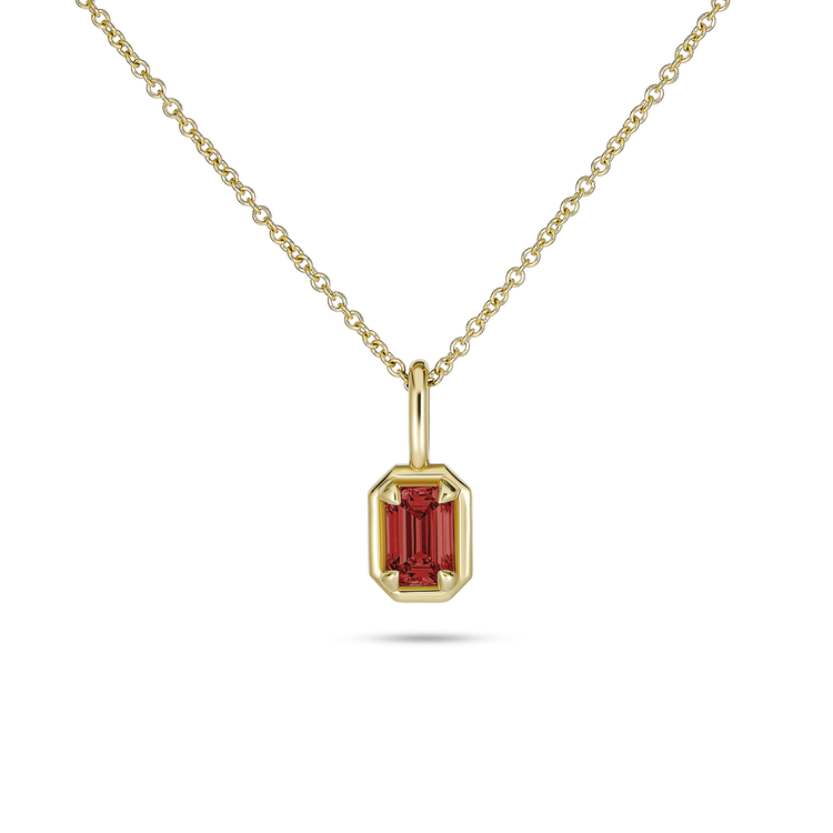 Stone and Strand 14K Yellow Gold Emerald Cut Birthstone Bonbon Necklace with Garnet Close Up Image