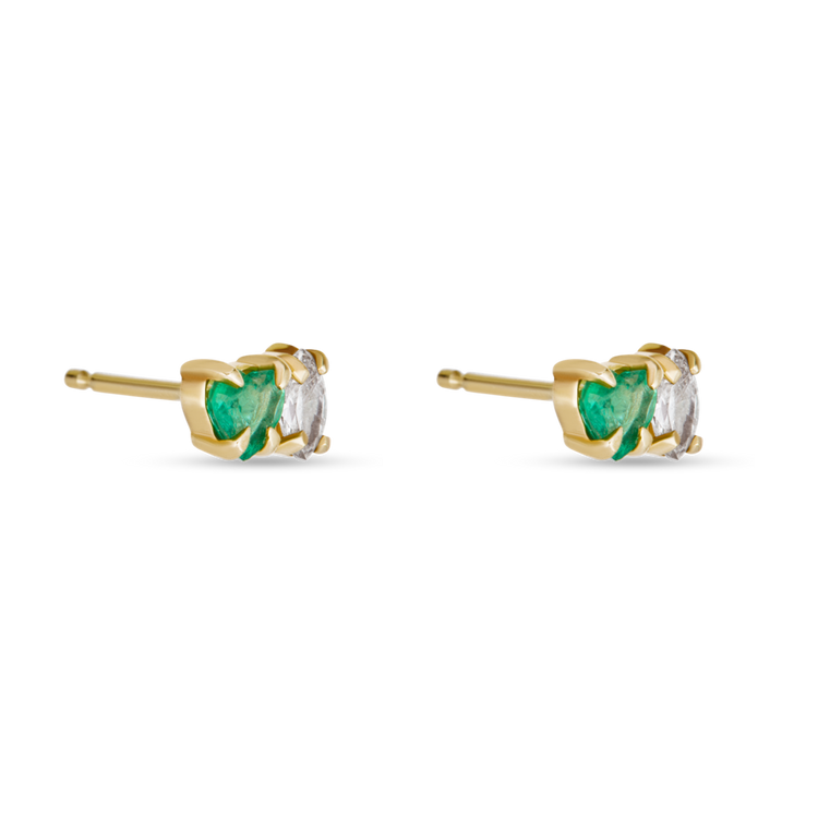 Stone and Strand 10K Yellow Gold Emerald Luxe Studs with White Diamond Side Image