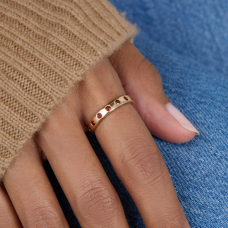 Image of 10K Yellow Gold Fauvist Form Garnet Ring on Models Hand