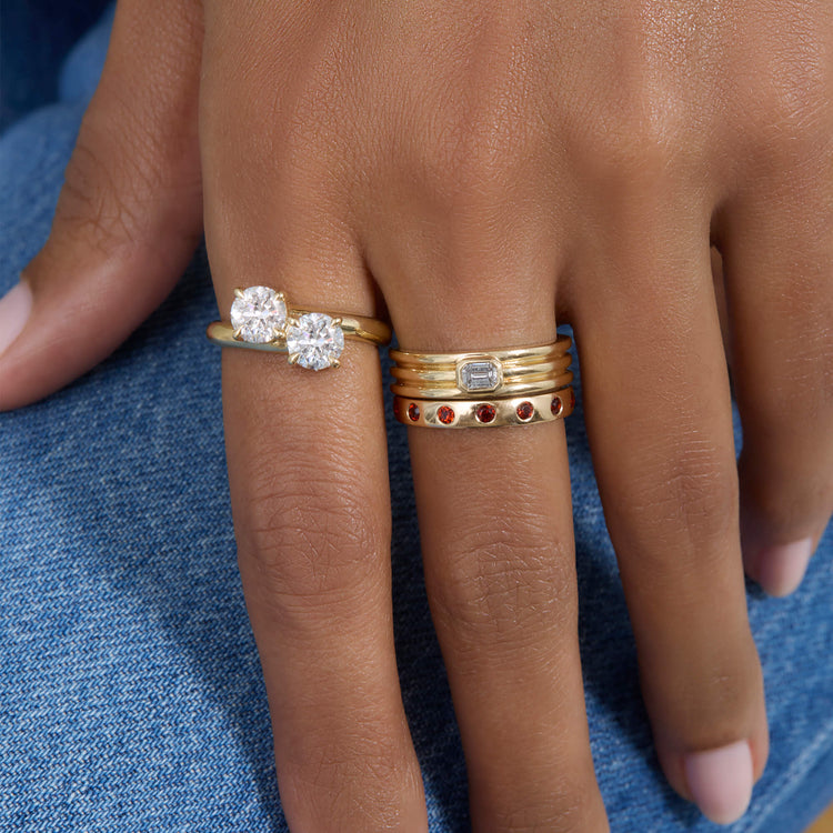 Image of 10K Yellow Gold Fauvist Form Garnet Ring with Stone and Strand Rings