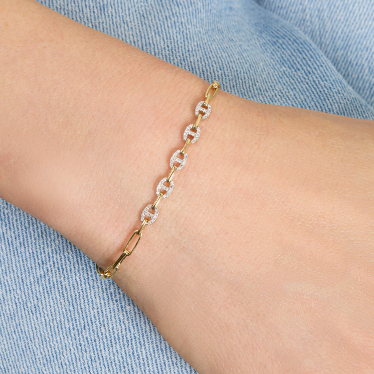 Image of 10K Yellow Gold Fine Diamond Maritime Bracelet on Models Arm