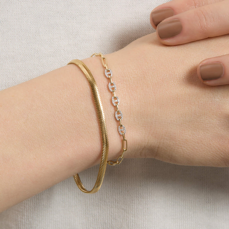 Image of 10K Yellow Gold Fine Diamond Maritime Bracelet with Stone and Strand Bracelets