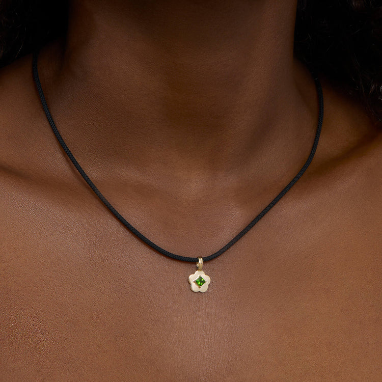 Image of 14K Yellow Gold Flower Child Choker on Models Neck