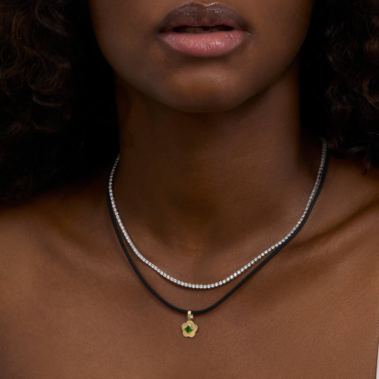 Image of 14K Yellow Gold Flower Child Choker with Stone and Strand Necklaces