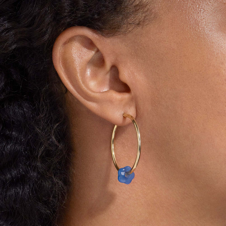 Image of Flower Hoop Charms Set with Blue Agate on Models Ear