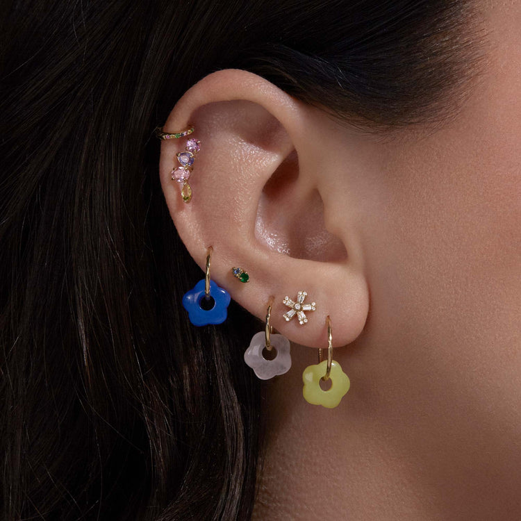 Image of Flower Hoop Charms Set with Rose Quartz Lemon Jasper and Blue Agate with Stone and Strand Earrings