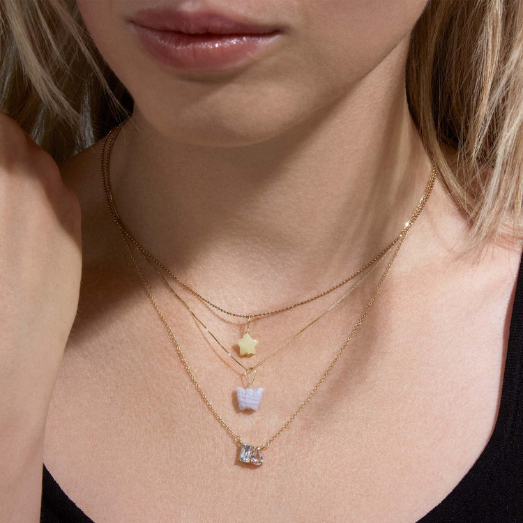 Image of 10K Yellow Gold Lucky Star Charm with Stone and Strand Necklaces