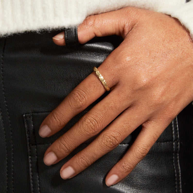 Image of 14K Yellow Gold Folklore Band on Models Hand
