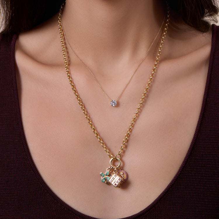 Image of 14K Yellow Gold Fortune Fish Charm with Stone and Strand Necklaces and Charms