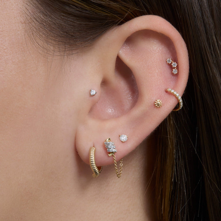Image of 14K Yellow Gold Freddie Huggie with Stone and Strand Earrings