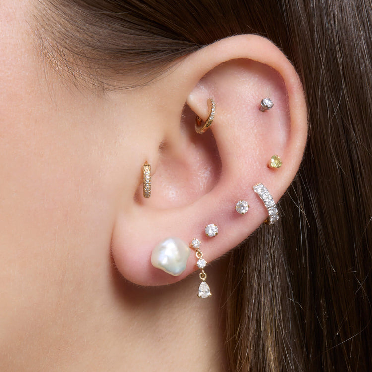 Image of 14K Yellow Gold Freeform Pearl Studs with Stone and Strand Earrings