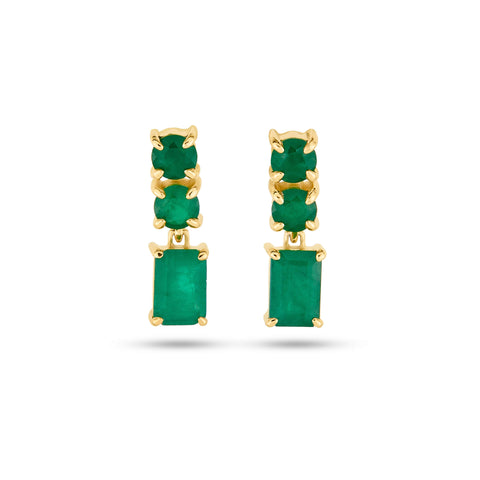 Stone and Strand 14K Yellow Gold Full Volume Emerald Drop Earrings Front Image