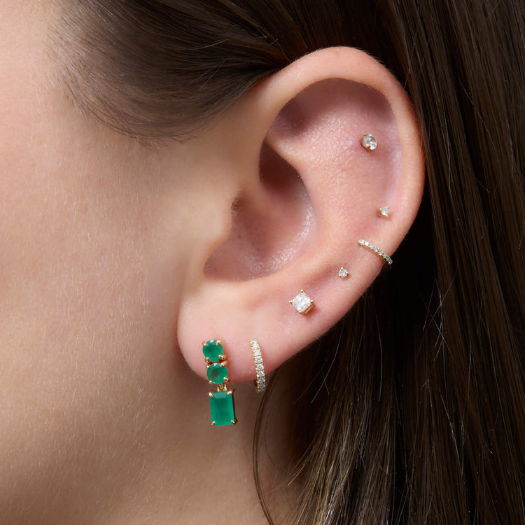 Image of 14K Yellow Gold Full Volume Emerald Drop Earrings with Stone and Strand Earrings