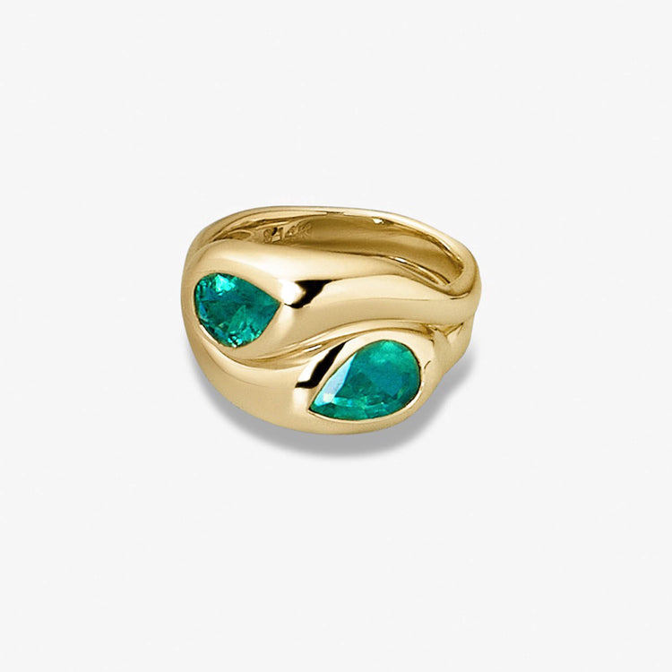 Stone and Strand 14K Yellow Gold Full Volume Emerald Luxe Double Hug Pinky Ring Front Image