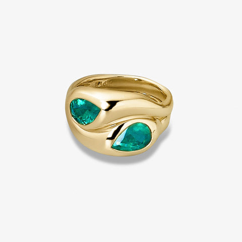 Stone and Strand 14K Yellow Gold Full Volume Emerald Luxe Double Hug Pinky Ring Front Image