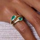 Image of 14K Yellow Gold Full Volume Emerald Luxe Double Hug Pinky Ring on Models Hand