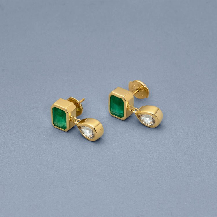 Stone and Strand 14K Yellow Gold Full Volume Emerald Luxe Drop Earrings Editorial Image