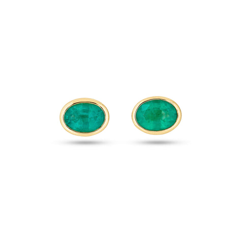 Stone and Strand 14K Yellow Gold Full Volume Emerald Luxe Oval Stud Earrings Front Image