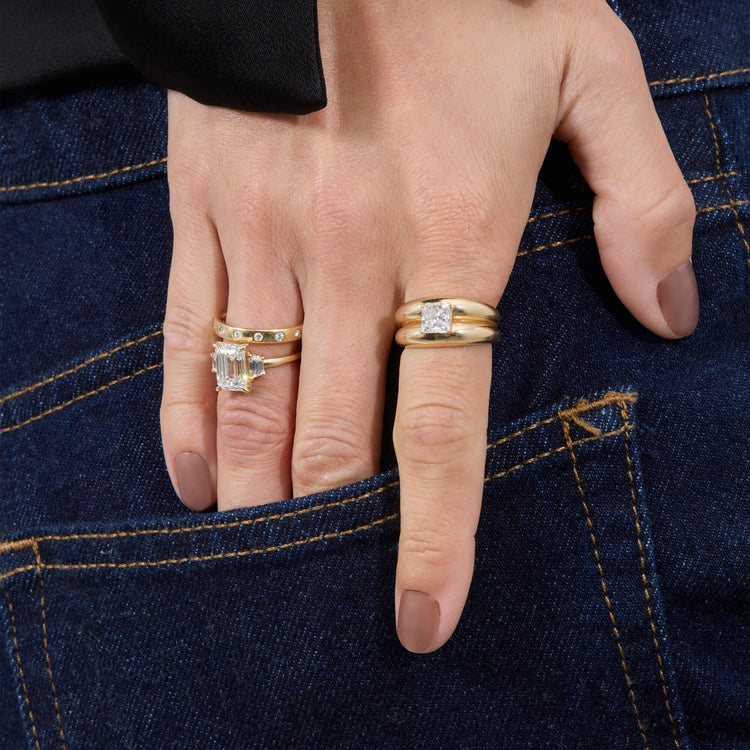 Image of 14K Yellow Gold Full Volume LAB-Created Diamond Ring with Stone and Strand Rings