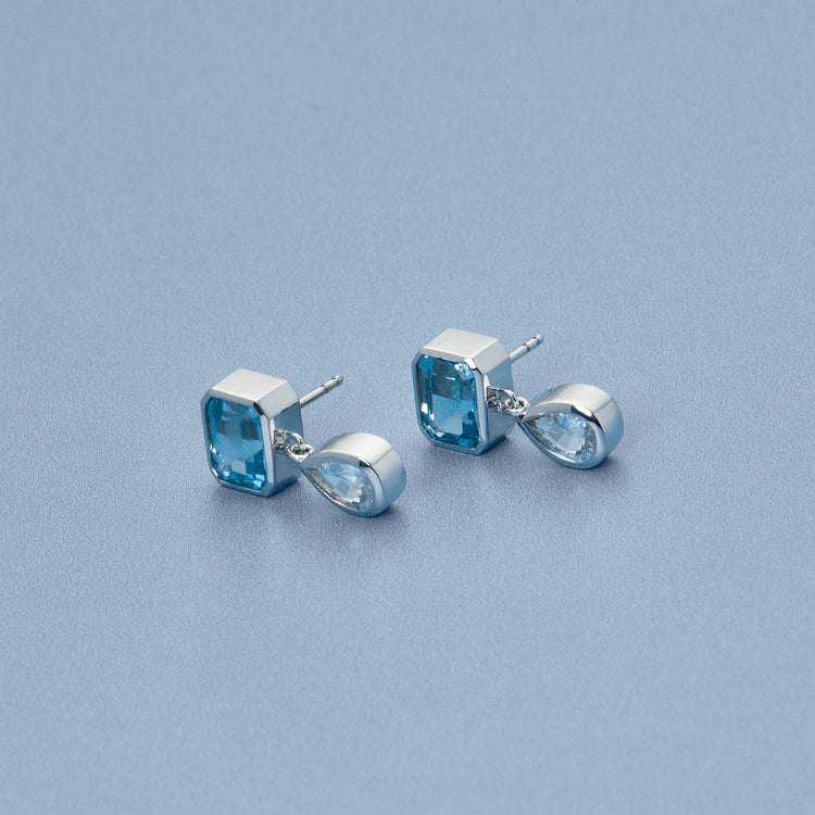 Stone and Strand 14K White Gold Full Volume Le Bleu Drop Earrings Editorial Image