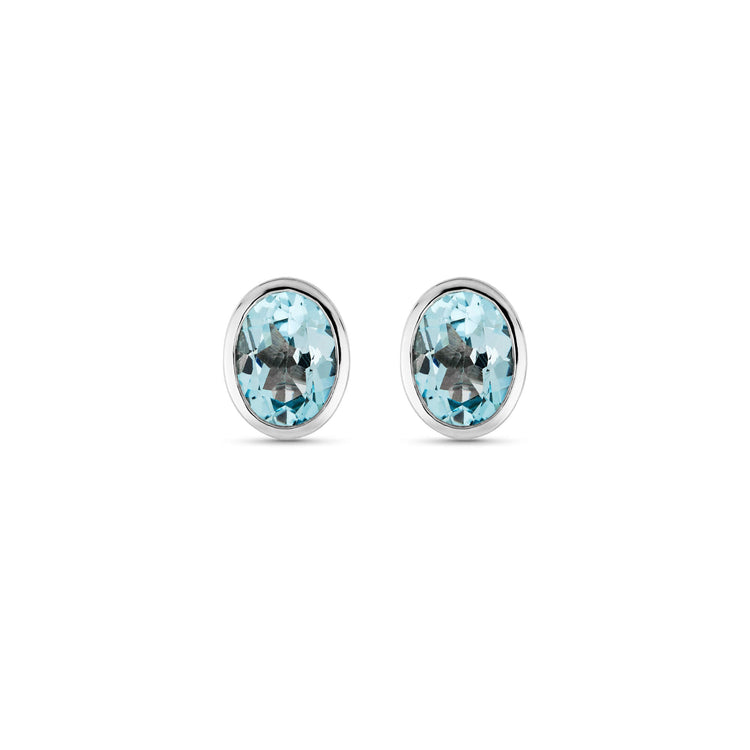 Stone and Strand 14K White Gold Full Volume Le Bleu Oval Stud Earrings Front Image