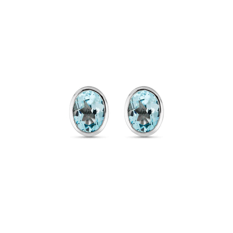 Stone and Strand 14K White Gold Full Volume Le Bleu Oval Stud Earrings Front Image