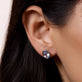 Image of 14K White Gold Full Volume Le Bleu Oval Stud Earrings on Models Ear