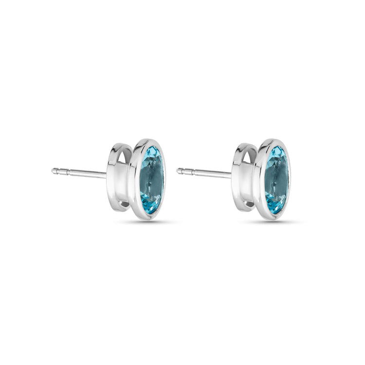 Stone and Strand 14K White Gold Full Volume Le Bleu Oval Stud Earrings Side Image