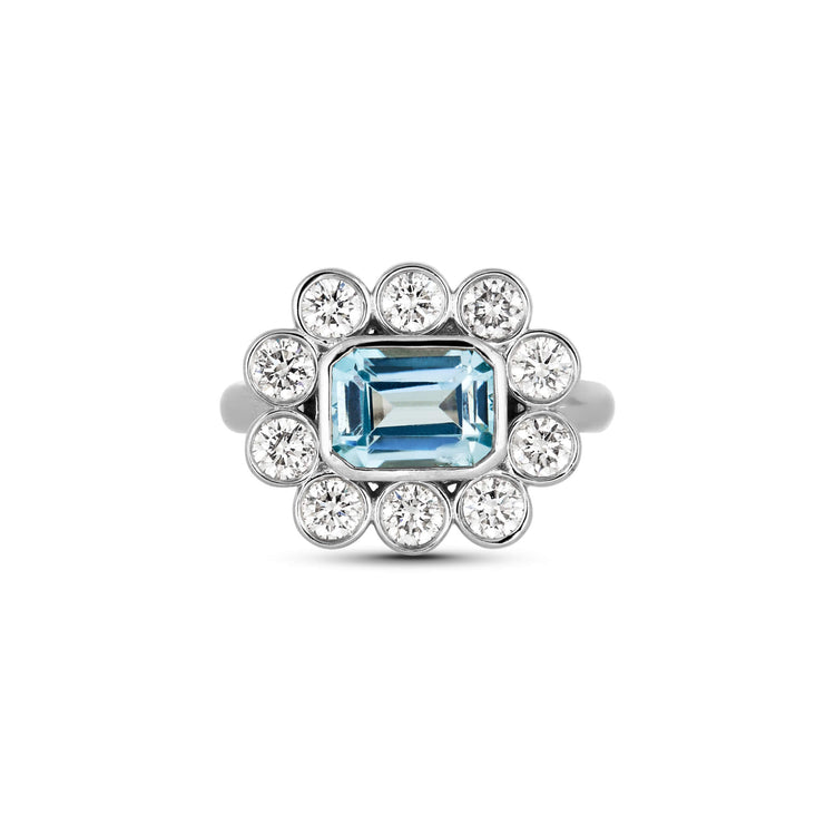 Stone and Strand 14K White Gold Full Volume Le Bleu Vintage Flower Ring Front Image