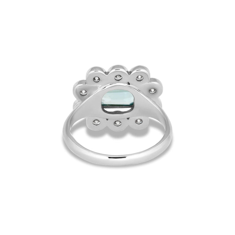 Stone and Strand 14K White Gold Full Volume Le Bleu Vintage Flower Ring Rear Image